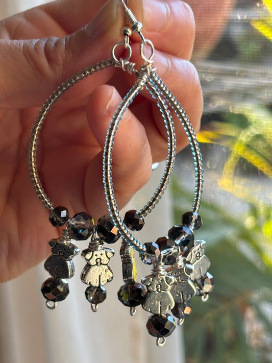 Long Doggie Charm Hoop Earrings